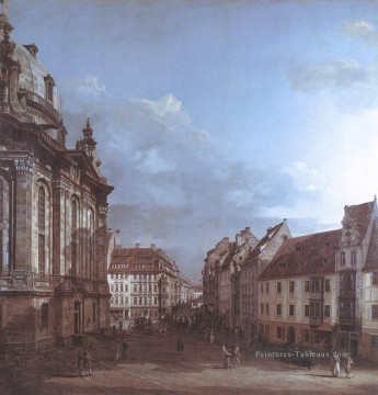 Dresde La Frauenkirche et la Rampische gasse urbaine Bernardo Bellotto Peinture à l'huile